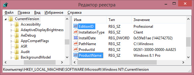 Редакция Windows профессиональная в реестре
